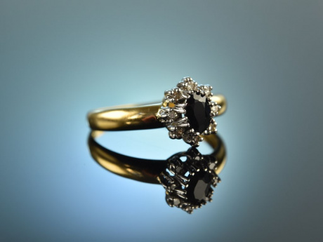 Um 1965! Eleganter Vintage Verlobungs Ring Saphir Diamanten Gold 750