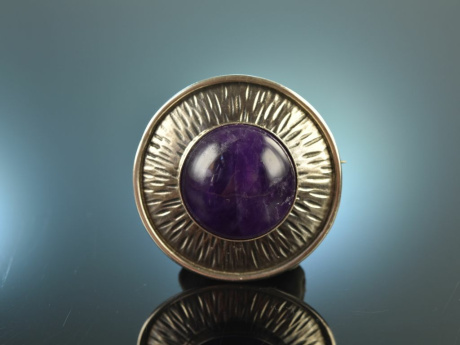 Georg Kramer um 1960! Sch&ouml;ne Vintage Design Brosche Silber Amethyste signiert