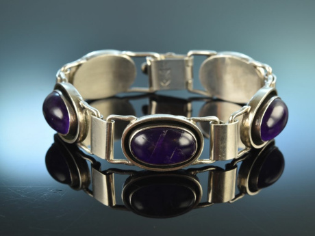 Georg Kramer um 1960! Sch&ouml;nes Vintage Design Armband Silber Amethyste signiert