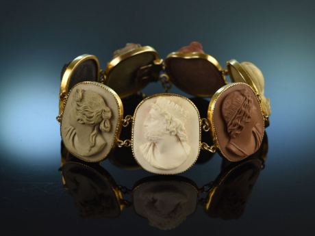 Neapel um 1860! Feinstes antikes Lava Kamee Armband G&ouml;tter Portr&auml;ts vergoldet