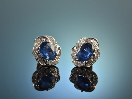 Edles Blau! Feinste klassische Saphir Diamant Ohrringe Wei&szlig; Gold 750