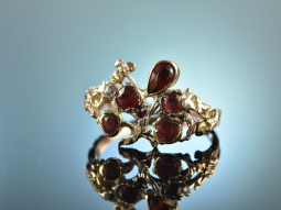 Um 1800! Sehr seltener historischer Bl&uuml;ten Ring Granate Gold Silber