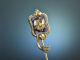 Frankfurt 2. H&auml;lfte 18. Jahrhundert! Edle Reversnadel Diamant Rose 0,7 ct blaues Zieremail Gold 585