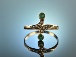 Um 1890! Zarter historischer Ring Smaragde Saatperlen...