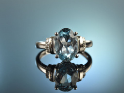 Elegant Blue! Edler Aquamarin Ring Brillanten Wei&szlig;...