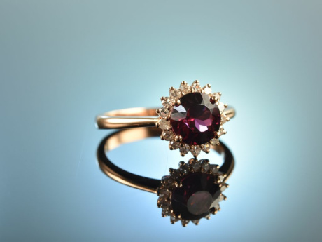 Purple Red! Wundervoller Ring Rhodolith Diamanten Rot Gold 750