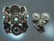 Around 1950! Beautiful traditional costume jewellery set bracelet ring earrings silver Howlith
