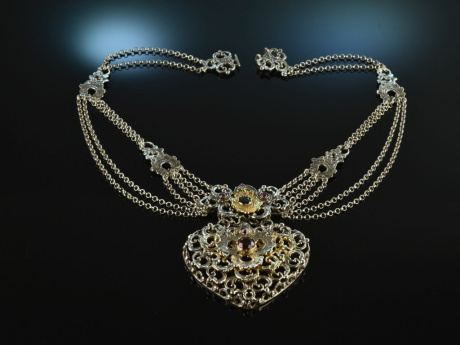 Salzburg um 1950! Barockes Trachten Dirndl Collier Silber vergoldet Granate