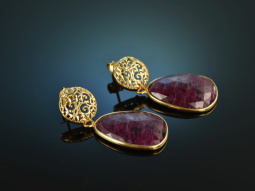 Red and Gold! Elegante Ohrringe Opake Rubine Sterling...