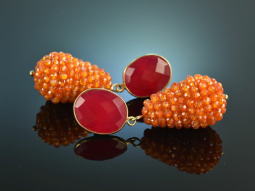 Indian Summer! Schicke Ohrringe Karneol Roter Achat Silber 925 vergoldet