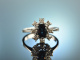 M&uuml;nchen um 1960! Klassischer Verlobungs Ring Saphir Diamanten Wei&szlig; Gold 585