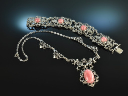 Garmisch um 1950! H&uuml;bscher Trachten Schmuck Kette und Amrband Silber Rhodochrosit