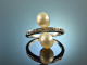 Frankfurt um 1910! Feinster Platin Diamant Ring Orient Perlen