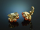 Around 1955! Finest Fine Coral Earclips Sardegna Seed Beads Gold 750