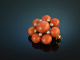 Around 1955! Beautiful Fine Coral Brooch Sardegna Seed Pearls Gold 750