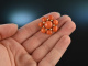 Around 1955! Beautiful Fine Coral Brooch Sardegna Seed Pearls Gold 750