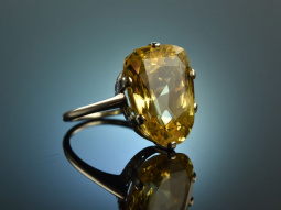 Frankfurt um 1910! Seltener Ring mit feinstem gelben Saphir Wei&szlig; Gold 585