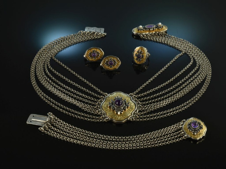 Around 1950! Complete Trachten Set necklace bracelet earrings ring silver gold plated