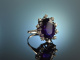 Frankfurt um 1960! Mond&auml;ner Vintage Ring Amethyst Diamanten Wei&szlig; Gold 585