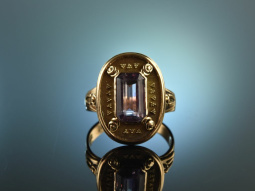 Um 1935! Sch&ouml;ner signierter Art Deco Ring Granulation Gold 585 Amethyst