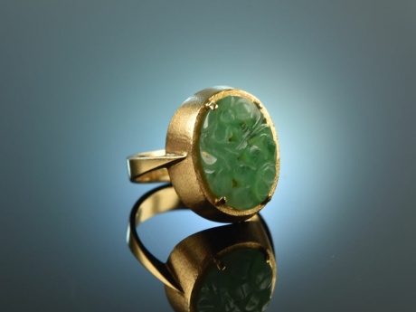 K&ouml;ln um 1958! Schicker Vintage Cocktail Ring Jade Gold 750