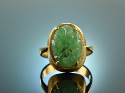 K&ouml;ln um 1958! Schicker Vintage Cocktail Ring Jade Gold 750