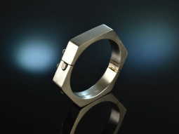 Around 1965! Cool Heavy Vintage Hexagon Bangle Silver 925