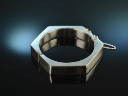 Around 1965! Cool Heavy Vintage Hexagon Bangle Silver 925