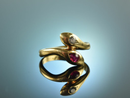 Around 1980! Beautiful Vintage Snakes Ring Brilliant Ruby...