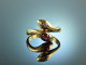 Around 1980! Beautiful Vintage Snakes Ring Brilliant Ruby Gold 585