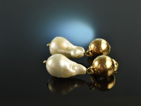 White and Gold! Schicke barocke Zuchtperlen Tropfen Ohrringe Silber 925 vergoldet
