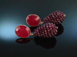 Warm Red! Chic Statement Earrings red agate garnet silver...