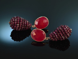 Warm Red! Schicke Statement Ohrringe roter Achat Granate Silber rot vergoldet