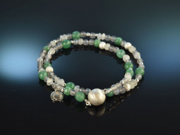 Coolish Green! Sch&ouml;nes Fancy Armband Smaragd Jade Labradorit Rauchquarz Silber 925