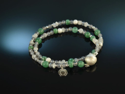 Coolish Green! Sch&ouml;nes Fancy Armband Smaragd Jade Labradorit Rauchquarz Silber 925