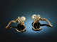 Vienna around 1910! Rare Diamond Natural Pearls Earrings Gold 585 Silver