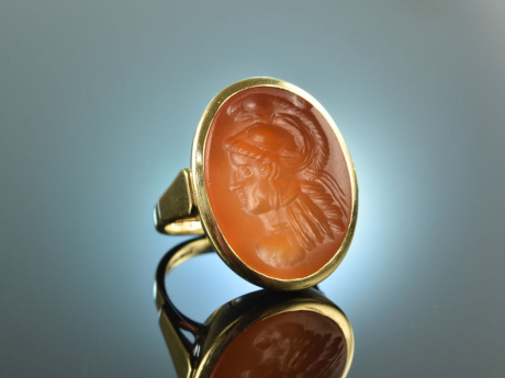 Um 1960! Ring mit historischem Karneol Intaglio der Athena Gold 585