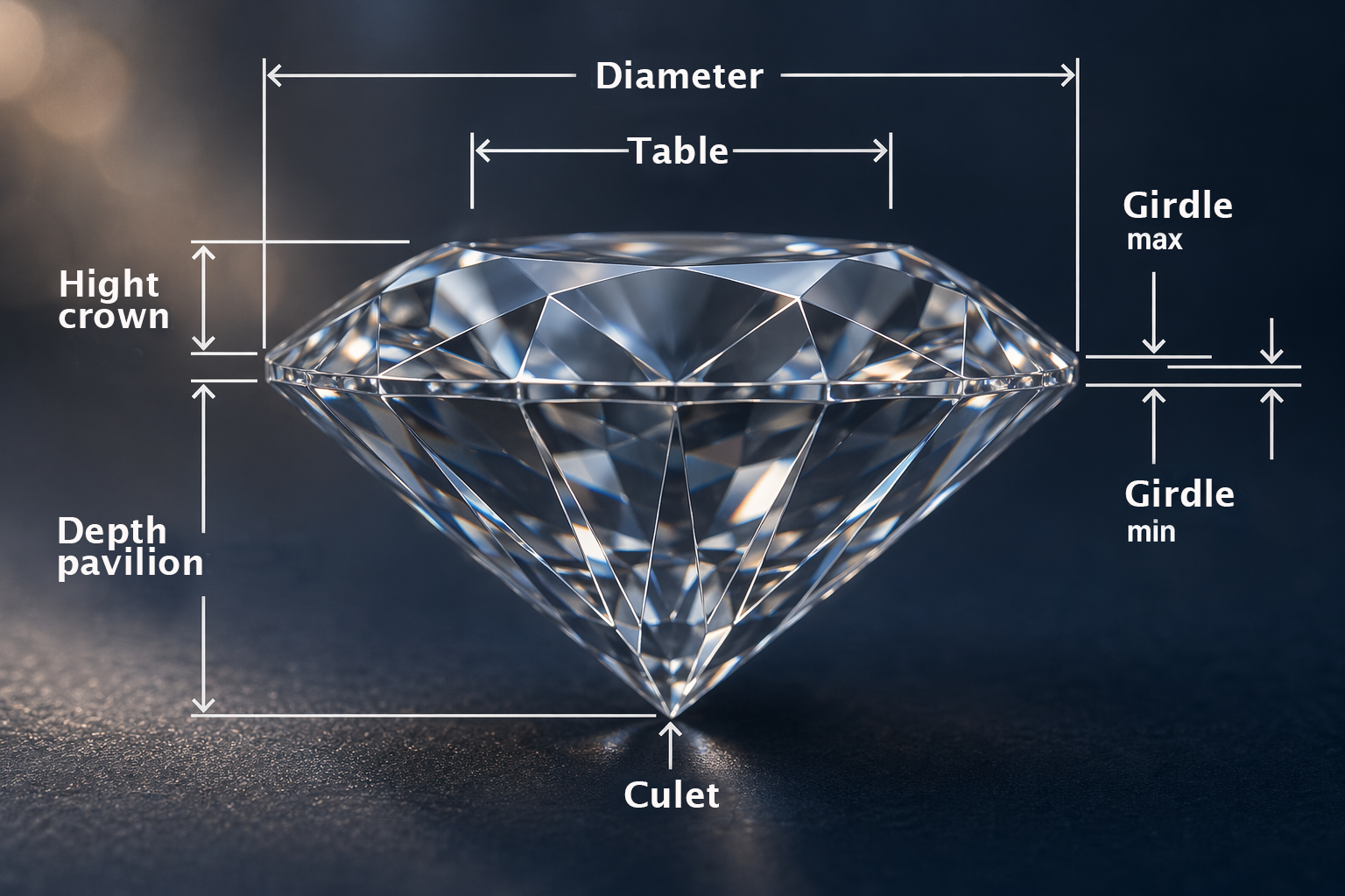 Schematic rendering of a brillant-cut diamond